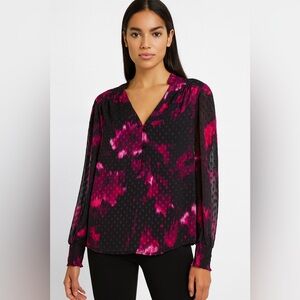 Calvin Klein Sheer Floral Blouse Size S Petite